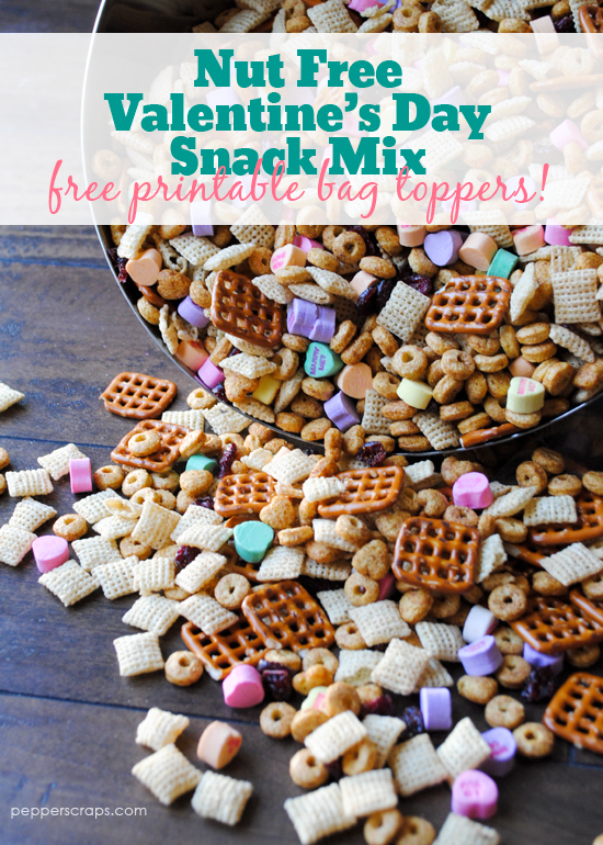 Nut Free Valentines Day Snack Mix with Free Printable Bag Toppers