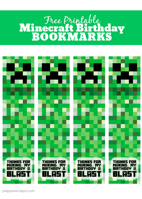 Free Printable Minecraft Birthday Bookmarks