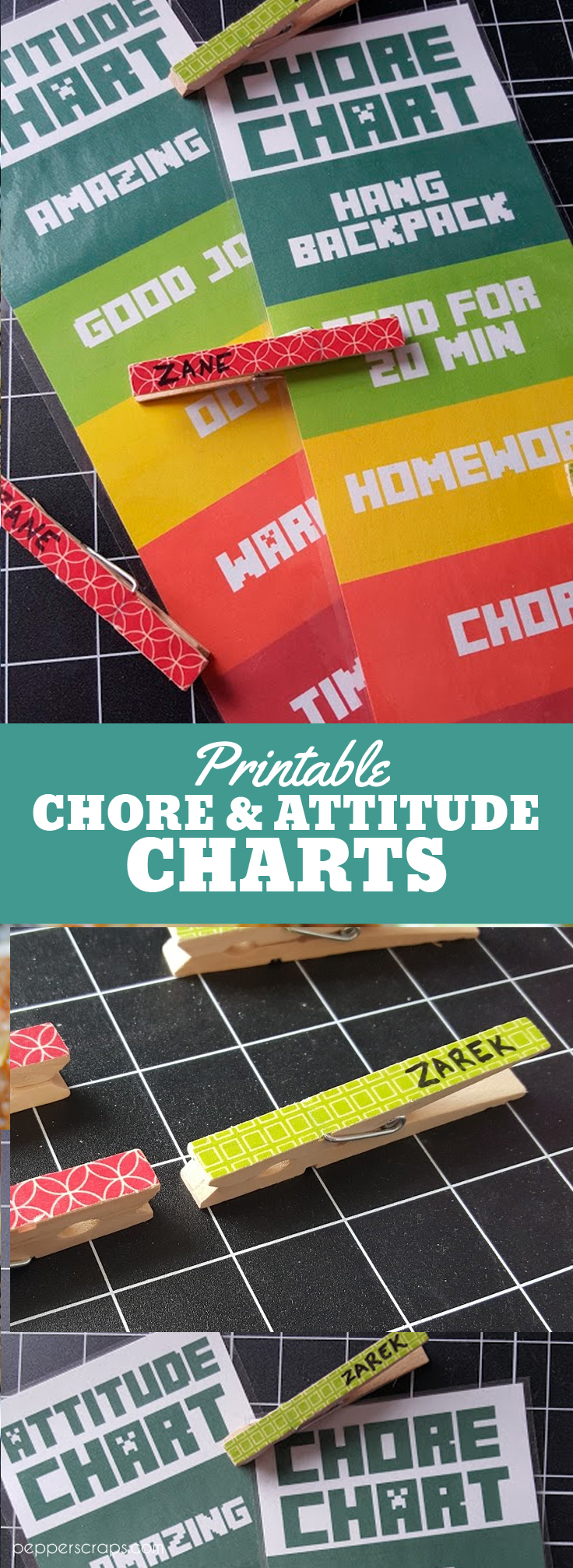 Printable Chore Charts and Attititude Charts with Washi Clothes Pins